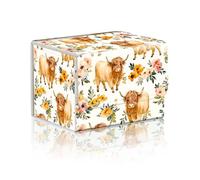 DISUOFEART Trading Card Storage Box, Holds 100+ for MTG Cards, Premium PU Leather with Magnetic Closure, Highland Cows & Floral Pattern Durable Deck Box for Magic the Gathering, Trading Card Games
