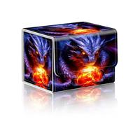 DISUOFEART Trading Card Storage Box, Holds 100+ for MTG Cards, Premium PU Leather with Magnetic Closure, Dragon With Fiery Orb Durable Deck Box for Magic the Gathering, Trading Card Games