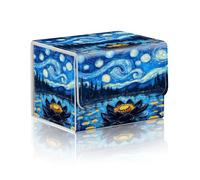 DISUOFEART Trading Card Storage Box, Holds 100+ for MTG Cards, Premium PU Leather with Magnetic Closure, Starry Night With Lotus On Water Durable Deck Box for Magic the Gathering, Trading Card Games
