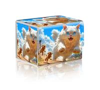 DISUOFEART Trading Card Storage Box, Holds 100+ for MTG Cards, PU Leather with Magnetic Closure, Giant White Cat Chasing Dogs Durable Deck Box for Magic the Gathering, Trading Card Games