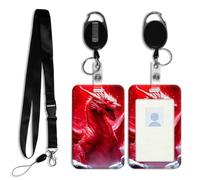 DISUOFEART Vertical ID Badge Holder, Fiery Red Dragon on Snowy Rocks