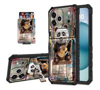 DISUOFEART Wallet Case for iPhone 17 Pro Max with Card Holder Stand, Slim Dual Layer Shockproof Protective Phone Cover with Kickstand Full Body Protection, Panda Cub Playing Ukulele on Swing