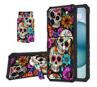 DISUOFEART Wallet Case for iPhone 17 Pro Max with Card Holder Stand, Slim Dual Layer Shockproof Protective Phone Cover with Kickstand Full Body Protection, Sugar Skulls Colorful Flower