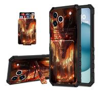 DISUOFEART Wallet Case for iPhone 17 Pro Max with Card Holder Stand, Slim Dual Layer Shockproof Protective Phone Cover with Kickstand Full Body Protection, Fire Dragon Attacking Burning City
