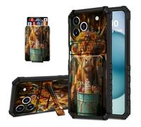 DISUOFEART Wallet Case for iPhone 17 Pro with Card Holder Stand, Slim Dual Layer Shockproof Protective Phone Cover with Kickstand Full Body Protection, Highland Calf with Cake and Flower