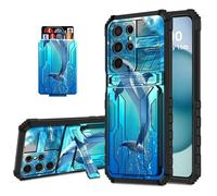 DISUOFEART Wallet Case for Samsung Galaxy S21 Ultra with Card Holder Stand, Slim Dual Layer Shockproof Protective Phone Cover with Kickstand Full Body Protection, Dolphin Swimming in the Ocean