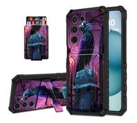 DISUOFEART Wallet Case for Samsung Galaxy S21 Ultra with Card Holder Stand, Slim Dual Layer Shockproof Protective Phone Cover with Kickstand Full Body Protection, Raven on Gatepost in Purple Haze