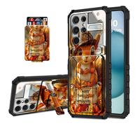 DISUOFEART Wallet Case for Samsung Galaxy S22 Ultra with Card Holder Stand, Slim Dual Layer Shockproof Protective Phone Cover with Kickstand Full Body Protection, Pilgrim Hat Squirrel Holiday Decor
