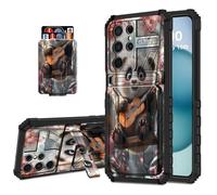 DISUOFEART Wallet Case for Samsung Galaxy S23 Ultra with Card Holder Stand, Slim Dual Layer Shockproof Protective Phone Cover with Kickstand Full Body Protection, Panda Cub on Swing with Ukulele