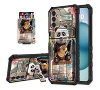 DISUOFEART Wallet Case for Samsung Galaxy S24 Plus with Card Holder Stand, Slim Dual Layer Shockproof Protective Phone Cover with Kickstand Full Body Protection, Panda Cub Playing Ukulele on Swing