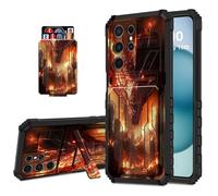 DISUOFEART Wallet Case for Samsung Galaxy S24 Ultra with Card Holder Stand, Slim Dual Layer Shockproof Protective Phone Cover with Kickstand Full Body Protection, Fire Dragon Attacking Burning City