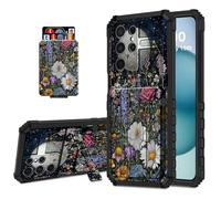 DISUOFEART Wallet Case for Samsung Galaxy S24 Ultra with Card Holder Stand, Slim Dual Layer Shockproof Protective Phone Cover with Kickstand Full Body Protection, Wildflower Under the Moonlight