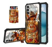 DISUOFEART Wallet Case for Samsung Galaxy S25 Plus with Card Holder Stand, Slim Dual Layer Shockproof Protective Phone Cover with Kickstand Full Body Protection, Pilgrim Hat Squirrel Holiday Decor