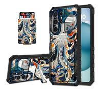 DISUOFEART Wallet Case for Samsung Galaxy S25 Ultra with Card Holder Stand, Slim Dual Layer Shockproof Protective Phone Cover with Kickstand Full Body Protection, White Octopus in the Ocean
