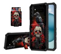 DISUOFEART Wallet Case for Samsung Galaxy S26 Plus with Card Holder Stand, Slim Dual Layer Shockproof Protective Phone Cover with Kickstand Full Body Protection, Raven on Skull with Red Flames