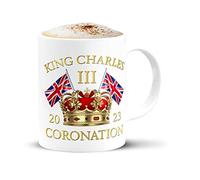 Ditanpu King Charles III Mug, The Kings Coronation Crown - Mug for Tea Coffee, Royal 350ml Coronation Commemorative Cup Hand Decorated UK, Unique Gift, Souvenir, Keepsake, Memorabilia