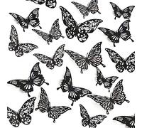 DITK-U 36 Pcs 3D Butterfly Wall Decor Black Hollow Removable Butterfly Wall Stickers for Party Birthday Baby Shower Bedroom Wedding Crafts Decor