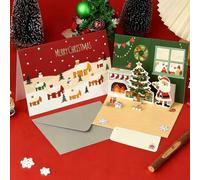 DITK-U Christmas Card 3D Pop Up Greeting Card for Christmas Santa Claus Elk and Tree Handmade Gift Card For Greetings, Blessings
