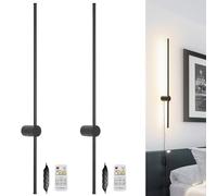 Ditoon Plug in Wall Sconces Set of 2, 80cm Dimmable LED Wall Lights with Remote Control, 3000K-5000K Color Changing, Memory Function, Modern Black Wall Lamp for Bedroom Living Room Hallway Indoor