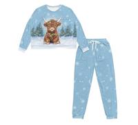 Ditosant Christmas Pjs Women Plus Size Highland Cow Pajamas 2 Piece Outfit Sets Snowflake Pajamas Pj Salvage Cute Long Sleeve Loungewear Pajama with Pockets Comfy Soft Sleepwear