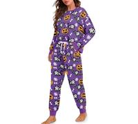Ditosant Halloween Pajamas for Women Pumpkin Pajamas Sleepwear with Pockets Comfy Sets for Women Clothing Lounge Pj Salvage Cute Outfit 2 Piece Loungewear Sets Long Sleeve Pajama