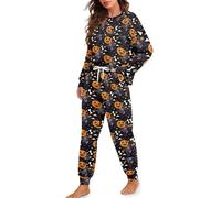 Ditosant Halloween Pajamas Women Pumpkin Pjs 2 Piece Outfits Set Cute Loungewear Soft Comfy Sleepwear Pj Salvage Cobweb Pajamas Pajama with Pockets Overnight Party