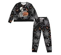 Ditosant Halloween Pjs Women Plus Size Skeleton Pajamas 2 Piece Outfit Sets Pumpkin Pajamas Pj Salvage Cute Long Sleeve Loungewear Pajama with Pockets Comfy Soft Sleepwear
