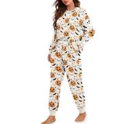Ditosant Halloween Pjs Women Pumpkin Pajamas Cute Long Sleeve Pajama Ghost Pajamas Pj Salvage Soft Cozy Sleepwear 2 Piece Lounge Sets Outfits with Pockets Overnight Party