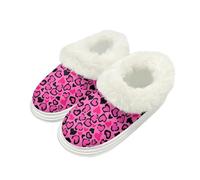 Ditosant Heart Slippers Women House Shoes Pink Leopard Slippers Fleece House Slipper Plush Slipper Shoes with Platform Sole Bedroom Houseshoes Women Gifts