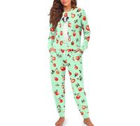 Ditosant Women's Pajamas Set Boston Terrier Pjs Cute Pajama Sets for Woman Pj Salvage 2 Piece Sleepwear Set Apple Pajamas Soft Comfy Loungewear Outfit with Pockets Overnight Party