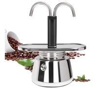 DITOSH 2 Cup Dual Pipe Moka Pot Uncoated Stainless Steel Stovetop Espresso Maker Cafeteras Italian Percolator Espress Makers Capable Greca Mocha Coffee Machine for Induction Home 150ml 5.1oz