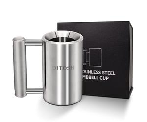 DITOSH 4kg/8.8lb Heavy Coffee Mug Challenge 304 Stainless Steel Dumbbell Cups Silver Overweight Sports Water Cup for Fitness Training Arm Strength Prank Gift Home Gym Workout Equipment 100ml/3.4oz