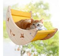 DITOSH Cat Hammock Moon Bed Window Mounted Hammock Strong Suction Cup Shelves and Perches Solid Wood Furniture Platforms Beds Hanging for Cats and Kitty Easy Installation Single Moon