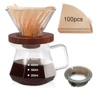 DITOSH Pour Over Coffee Maker 20.3oz Portable Glass Coffee Maker High Borosilicate Glass Eagle Beak Spout Design with 100 Pcs Filter Paper Walnut Wood Base for Pour Over for Daily Brewing 600ml