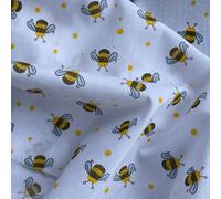Ditsy Bumble Bees Polycotton Fabric, White