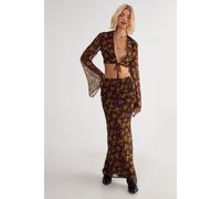 Ditsy Crinkle Chiffon Bias Maxi Skirt NastyGal Chocolate 6