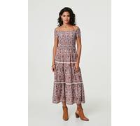 Ditsy Floral Bardot Smocked Midi Dress Izabel London Pink 8