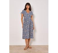 Ditsy Floral Button-Down Midi Dress Apricot Blue 10