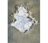 Ditsy Floral in Stretch Jean Patches Super Strong Iron On- by Holey Patches (Assorted Sizes) (Light Blue w/Pink, 4" x 4" Set of 2)
