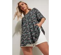 Yours Curve Ditsy Floral Pleat Front Top - Women's - Plus Size Curve Black