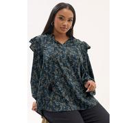 Ditsy Floral Print Frill Top Yours Blue 16