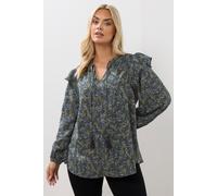 Ditsy Floral Print Frill Top Yours Blue 26-28