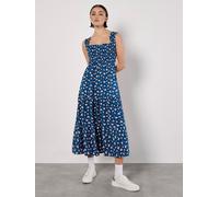 Ditsy Floral Smocked Midi Dress Apricot Blue 10