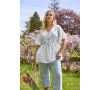 Yours Curve Ditsy Floral Tie Front Peplum Top - Women's - Plus Size Curve Light Blue