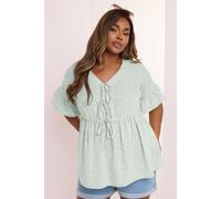 Yours Curve Sage Green Ditsy Floral Tie Front Peplum Top - Women's - Plus Size Curve