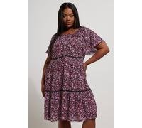 Yours Curve Ditsy Floral Print Tie Neck Mini Dress - Women's - Plus Size Curve Pink