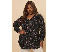 Ditsy Floral Tie Neck Pintuck Top Yours Black 20