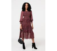 Ditsy Floral Tier Puff Sleeve Midi Dress Izabel London Red 14