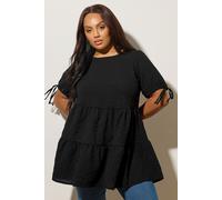 Ditsy Tiered Textured Smock Top Yours Black 30-32