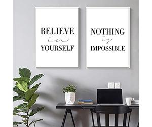 Dittelle Believe In Yourself Nothing Impossible Inspirational Quotes Canvas Painting Wall Art Pictures Poster Prints Office Decor 30x45cmx2Pcs Frameless